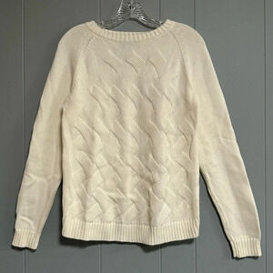 Lands’ End Drifter Sweater Cream Ivory Crew Neck 100% Cotton Size Medium 10-12